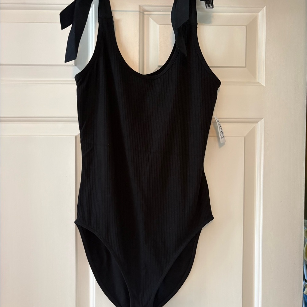 Black Ribbed Tie-Shoulder bodysuit